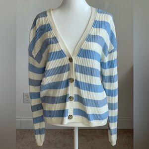 Talbots Striped Blue and Cream Women's V-Neck Cardigan Size Small